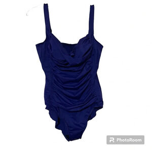 Trimshaper Purple Ruched Tummy Control One Piece Swimsuit Size 14